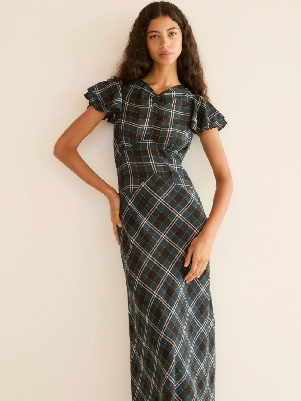 Doen Seraphine Green Plaid Dress